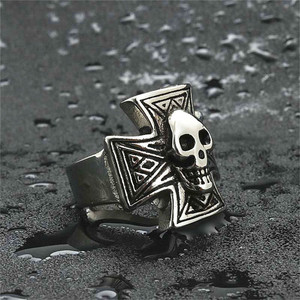 Skull <b>Ring</b> <b>Cross</b> Shape <b>Silver</b> Men's Punk Style Titanium Steel Jewelry Gift 26011 - Product Image 2