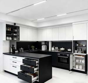 Gabinetes de Cocina Modernos Minimalistas de Madera Contrachapada con Estantes Abiertos y Correderas para Cajones para el Hogar - Product Image 6