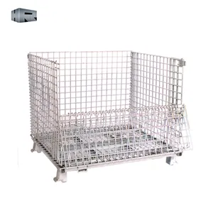 Wholesale supermarket warehouse stackable folding storage cage bins steel wire mesh container