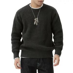 Sweater pria, wafel Vintage Pullover jarum kasar dipertebal