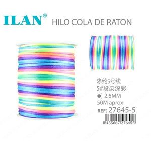 Cordón de macramé Ilan de 2.5 mm, 50 m, teñido arcoíris, retorcido, de rayón y nailon, redondo, para bolsos, estilo bohemio - Product Image 3