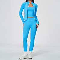 Vêtements de sport sans couture pour femmes, ensemble de yoga 3 pièces avec leggings taille haute, veste zippée et pantalon, vêtements de sport actifs