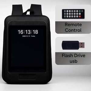 Sleek Futuristic Oxford LCD <b>Backpack</b> with Integrated Screen Built-in Sound Ample Storage Water Resistant Zipper Closure Portable - Product Image 5