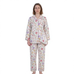 <b>Women's</b> Elegant Comfortable Floral Cotton Pajama <b>Set</b> Indian Block Print Plus Size <b>Thermal</b> Breathable Quick Dry Nightwear Pockets - Product Image 1