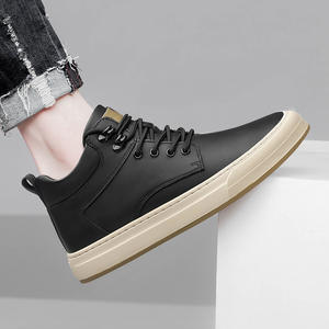 Autumn Trendy Cowhide Leather Mid-Top Men's Sneakers 8cm Breathable Height-Increasing <b>Shoes</b> British Style Casual Sports Sneakers - Product Image 3