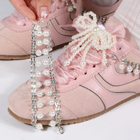 Boucle de chaussure SF Princess Bow Pearl, accessoires décoratifs en dentelle florale avec chaîne, origine CN/GUA, modèle femme XZS-01
