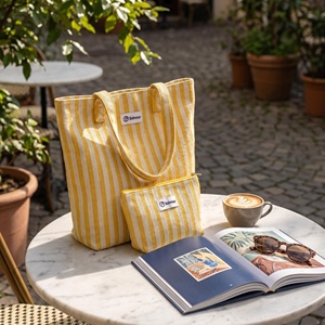 Eco Friendly Shoulder Handbag Waterproof Yarn Dyed Striped <b>Canvas</b> <b>Tote</b> Bag High Quality Custom Brand Label Reusable Grocery Shop - Product Image 1