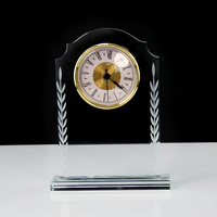 Horloge de bureau en cristal haut de gamme, souvenirs d'école, d'affaires ou de retraite, ornements gravés au laser personnalisés
