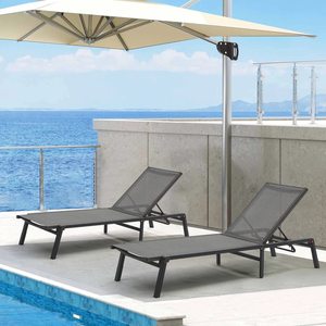 Chaise longue pliable réglable en tissu Textilene, chaise longue inclinable en aluminium imperméable pour hôtel piscine plage - Product Image 6