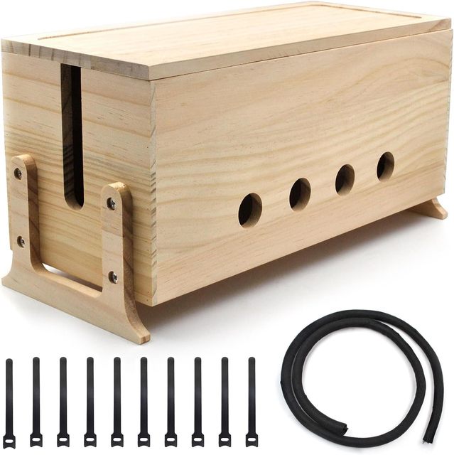Extra Large Cable Management Box Wood Cord Hider Box Organizer for Power Strip TV Wires Desk Cable Storage