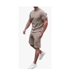 Conjunto de ropa de abrigo informal de algodón de 2 piezas de talla grande para hombre de verano al por mayor técnica bordada de tejido de terciopelo multicolor personalizada - Product Image 4