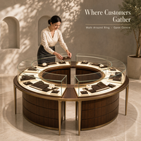 Comptoir de présentation de bijoux en verre trempé incurvé circulaire, vitrine îlot en métal et bois, personnalisable OEM/ODM pour bijouterie