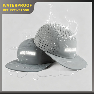 Gorra Deportiva de 5 Paneles con Logotipo Reflectante Personalizado, Impermeable, de Secado Rápido, con Perforaciones Cortadas a Láser, para Deportes al Aire Libre y Camping - Product Image 1