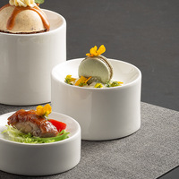 Piring Sajian Prasmanan Makanan Barat Mewah Prancis, Piring Molekuler, Piring Putih Berkaki Tinggi, Peralatan Makan Keramik Bulat Ramah Lingkungan, Piring Hotel