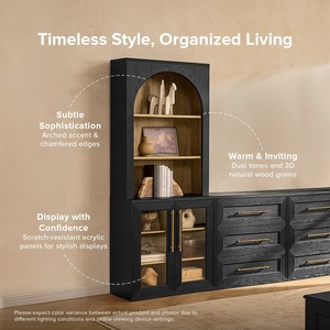 <span class=keywords><strong>Meuble</strong></span> <span class=keywords><strong>TV</strong></span> modulaire de style ferme moderne en chêne noir avec armoire de rangement centrale pour salon - Product Image 3