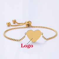 Bracelet Cœur Personnalisé Gravé en Gros, Bracelet en Acier Inoxydable Plaqué Sous Vide, Chaîne en Forme de Cœur pour Couples