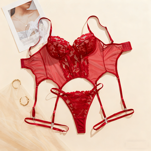 طقم ملابس داخلية نسائية مثير باللون الأحمر رائج في الولايات المتحدة لعيد الميلاد، طقم حمالة صدر وسروال داخلي مثير للفتيات - Product Image 6