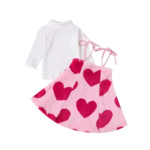 2024 детский комплект одежды на День святого Валентина с принтом сердца для маленьких девочек, платья на День святого Валентина, наряды на День святого Валентина для девочек