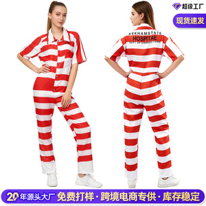 Ensemble combinaison uniforme de prison Sofia avec étiquette, rayures rouges et blanches, costume de télévision pour femme adulte - Product Image 3