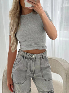 Camiseta Corta Y2K para Mujer, Corte Ajustado, Manga Corta, 100% Algodón, Camiseta Informal de Manga Corta para Mujer, Impresión de Logotipo Personalizado, Ropa de Verano - Product Image 2