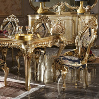 Ensemble de salle à manger en bois massif turc sculpté à la main, luxe royal, doré, meubles de salle à manger classiques pour usage domestique