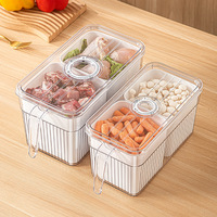 Boîte de rangement pour réfrigérateur à 2 compartiments, en plastique, avec poignée, transparente, avec fonction de temporisation, pour la conservation des aliments, avec design de drainage, pour légumes