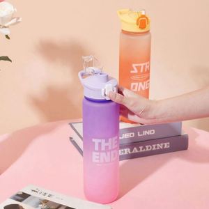 New Design 1000ML/1L Eco-Friendly Portable Outdoor Direct <b>Drinking</b> Sports Motivational Bottle <b>Plastic</b> Lid Gradient Applicable - Product Image 3