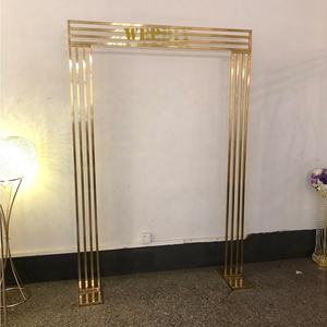 Wedding <b>Party</b> Metal Floral Archway Ceremony Arch Wrought Iron <b>Backdrop</b> Arch Stand Shiny Gold Metal Arch Stand - Product Image 4