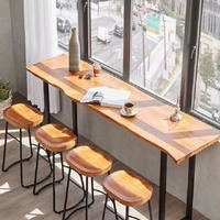 Table de bar en bois massif moderne simple ménage balcon restaurant magasin de thé au lait contre le mur longue table haute table étroite