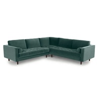 Canapé d'angle contemporain Scott 5 places en velours de coton vert herbe pour école, atelier, entrepôt, salon