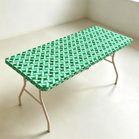 Nappe jetable rectangulaire imperméable en PEVA avec bord élastique, motif diamant vert émeraude et blanc, pour événements