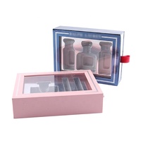 Emballage cosmétique de luxe avec logo personnalisé, boîte rigide coulissante avec fenêtre transparente, boîte cadeau pour parfum, vernis à ongles, huile, avec finition artisanale