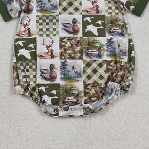 Nouveauté Combinaison à manches courtes pour <span class=keywords><strong>petit</strong></span> garçon à carreaux avec imprimé cerfs et canards - Product Image 3