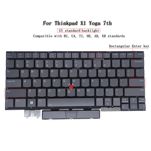 Teclado de ordenador portátil con retroiluminación gris inglés de EE. UU. Para Lenovo para <span class=keywords><strong>ThinkPad</strong></span> X1 Yoga Gen 7 7th 314108962666 teclado de repuesto - Product Image 2