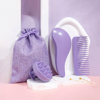 Vente en gros de haute qualité 3 pièces ensemble paille de blé cuir chevelu masseur brosse à cheveux peigne ensemble démêlant brosse cheveux peigne Kits