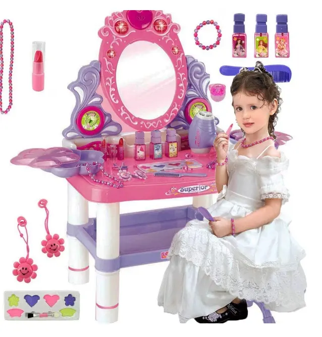 Tân binh của năm 2024 008-59 công chúa Vanity bảng đồ chơi thời trang giả vờ chơi trẻ em trang điểm bảng thiết lập đồ chơi với đèn âm nhạc