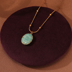 Collar con Colgante Ovalado de Amazonita, Acero Inoxidable con Baño de Oro de 18k, Resistente al Agua, para Mujer y Hombre, Aniversario, Diseño de Serpiente - Product Image 4