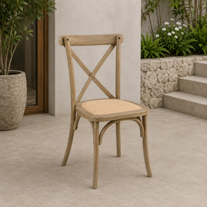 Blond Oak Resin CrossBack Wedding <b>Chair</b> Modern Design <b>Stackable</b> Lightweight Durable Strong UV Resistant Hotel Outdoor <b>Dining</b> - Product Image 1