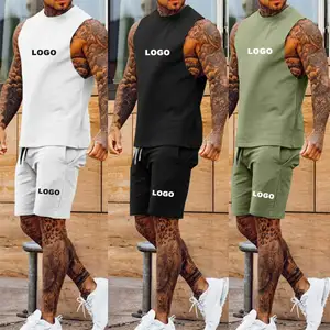 Tùy Chỉnh Sweatsuit Nhãn Hiệu Riêng Trống Theo Dõi Mồ Hôi Phù Hợp Với 2 Hai Mảnh Người Đàn Ông Bộ Ngắn Mùa Hè Quần Short Set Cho Nam Giới