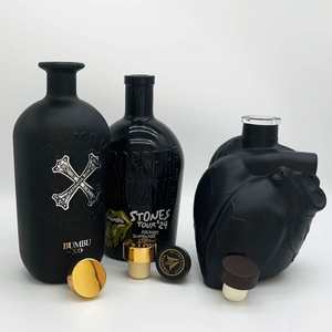 Carafe en liège 700 ml pour whisky XO Vodka Liqueur Spiritueux Unique Forme <span class=keywords><strong>de</strong></span> <span class=keywords><strong>coeur</strong></span> Bouteille en verre noir mat Brandy pour Cognac <span class=keywords><strong>Rhum</strong></span> - Product Image 3