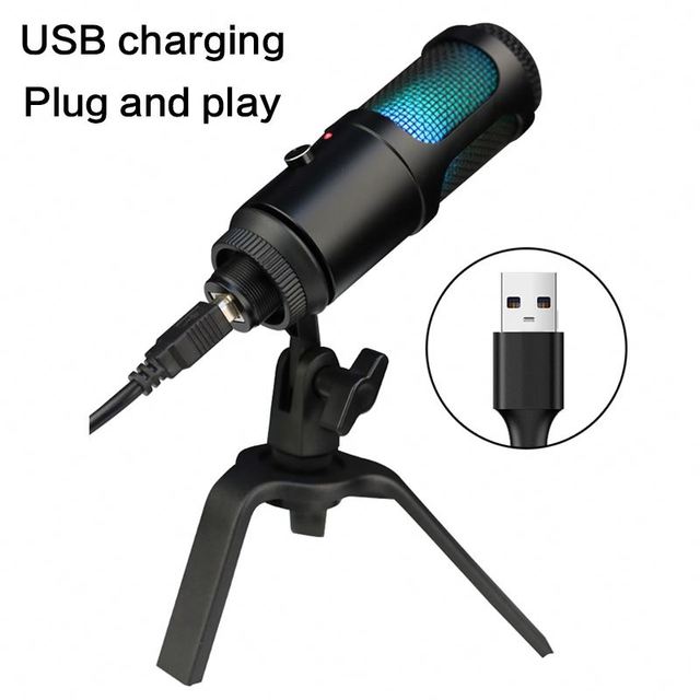 Professional USB Microphone for Studio Recording RGB Desktop Condenser Mic Wireless Communication Shock Mount for Conferences