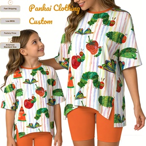 Completi Coordinati Personalizzati Mamma e Figlia in Viscosa di Bambù Estivi 2 Pezzi: T-shirt Lunghe Oversize e Set di Pantaloncini da Ciclista per Bambini - Product Image 1