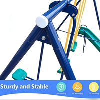 IUNNDS Rakon Ensemble de balançoires 3-en-1 robuste avec structure métallique pour jardin, 2 balançoires réglables, glissière pour tout-petits, école, extérieur