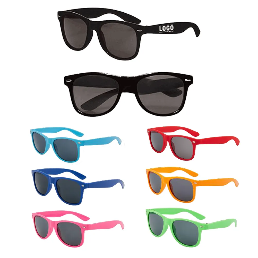 Contoh Gratis Kacamata Hitam Cetak Kustom Promosi UV400 CE Desainer Kacamata Kustom untuk Merek Murah Plastik PC Uniseks