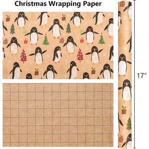 MAYPLUSS Christmas Wrapping Paper Roll 17in X 33ft Kraft Paper Cute Penguin Tree Pattern Gift <b>Wrap</b> for Holiday Season - Product Image 4