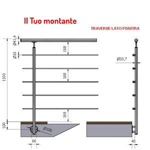P110107R5X Upright 33,7 Ø Satin AISI 304 Travesaños de acero inoxidable para pasamanos de barandillas Fijación lateral Altura interna - Product Image 1