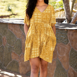 High-quality stylish loose-fitting V-neck short-sleeved Hawaiian print <b>dress</b>, custom <b>linen</b> <b>dress</b> - Product Image 1