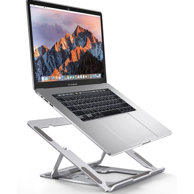 Foldable Silver Grey Aluminum Laptop Notebook Stand 6-Level Height Angle Adjustable Portable Lightweight Tablet Holder Office