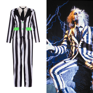 Star's Edge Beetlejuice Cosplay Costume Men <b>Black</b> <b>and</b> <b>White</b> <b>Striped</b> <b>Suit</b> Halloween - Product Image 1