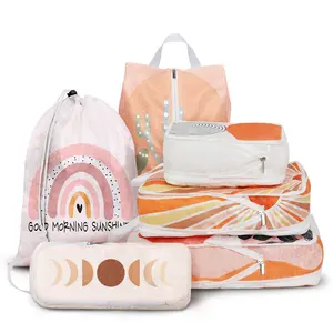 Custom 6pcs Portable Polyester Custom Printing Private Logo Travel Luggage Bag Compression Packing Cubes